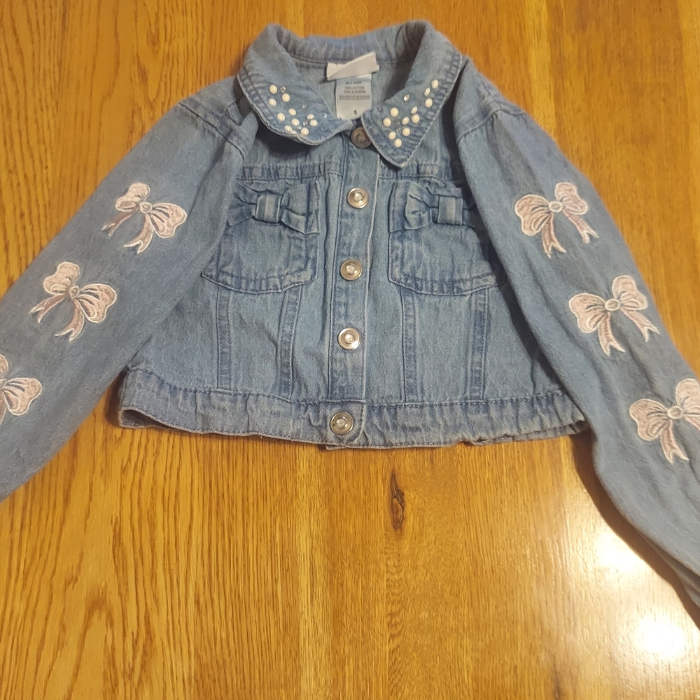 Little Lass Blue Jean Jacket with Bow Embroidery
